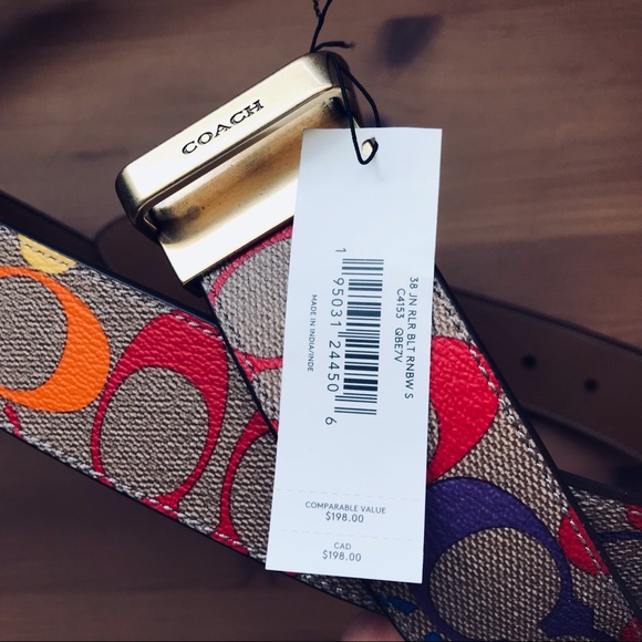 🌈 Coach Rainbow Belt Roller Buckle Cut To Size Reversible 38 mm - Picture 5 of 8